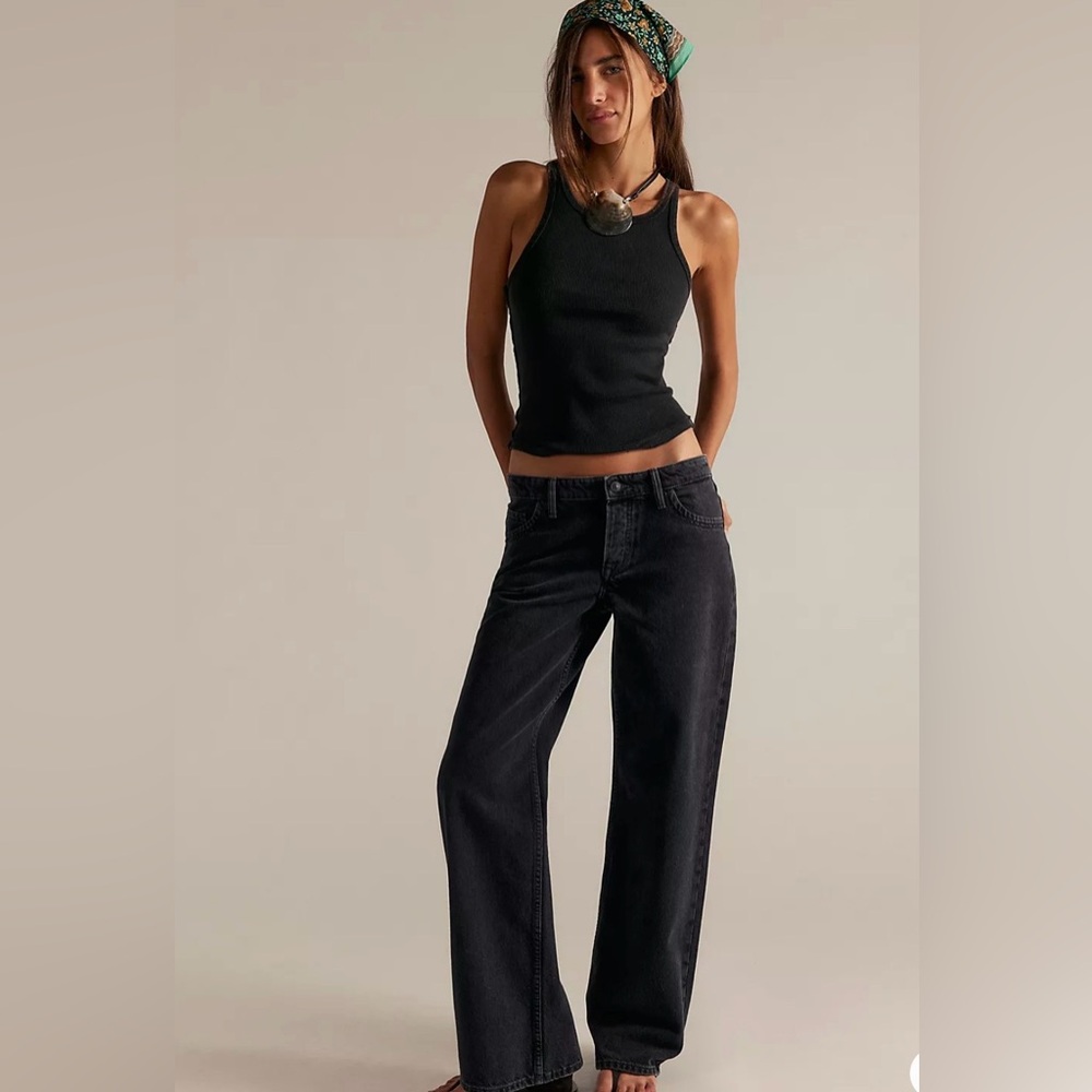 Free People Black Wide Leg Jeans